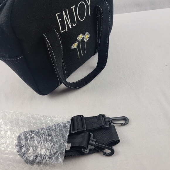 Rae Dunn Enjoy daisy small cooler / lunch box in black 8." X 9" X 5" - Picture 6 of 7